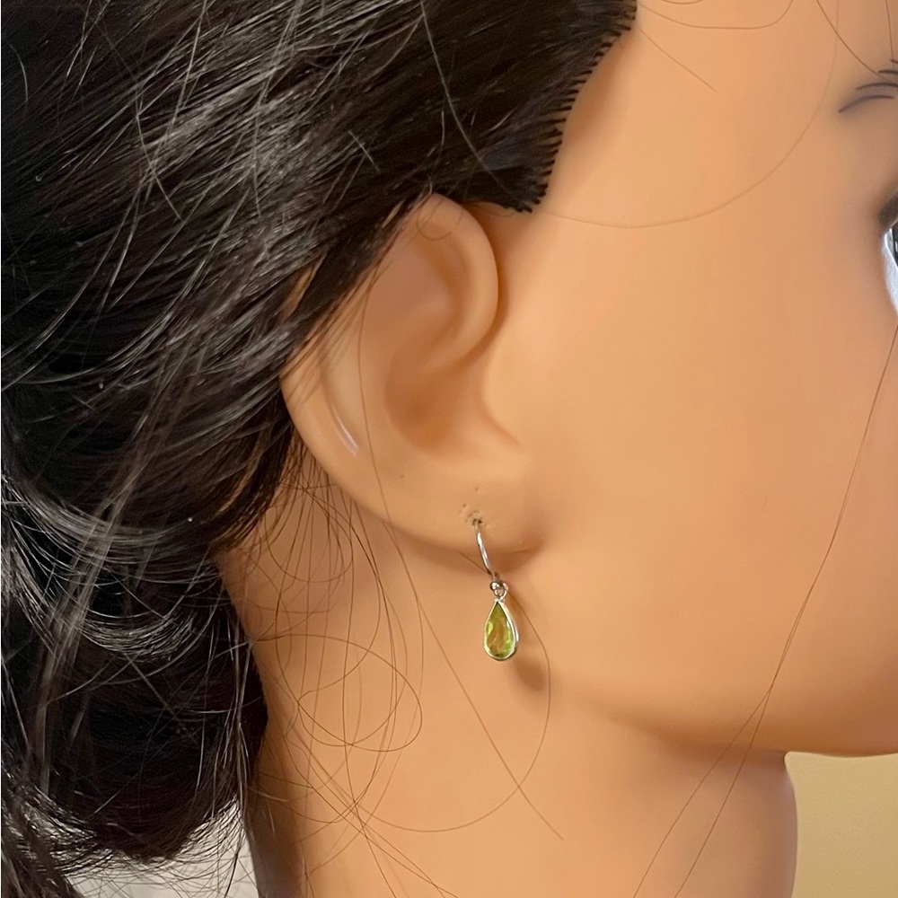 925 green faceted gemstone wire pierced earrings jewelry - Picture 3 of 13